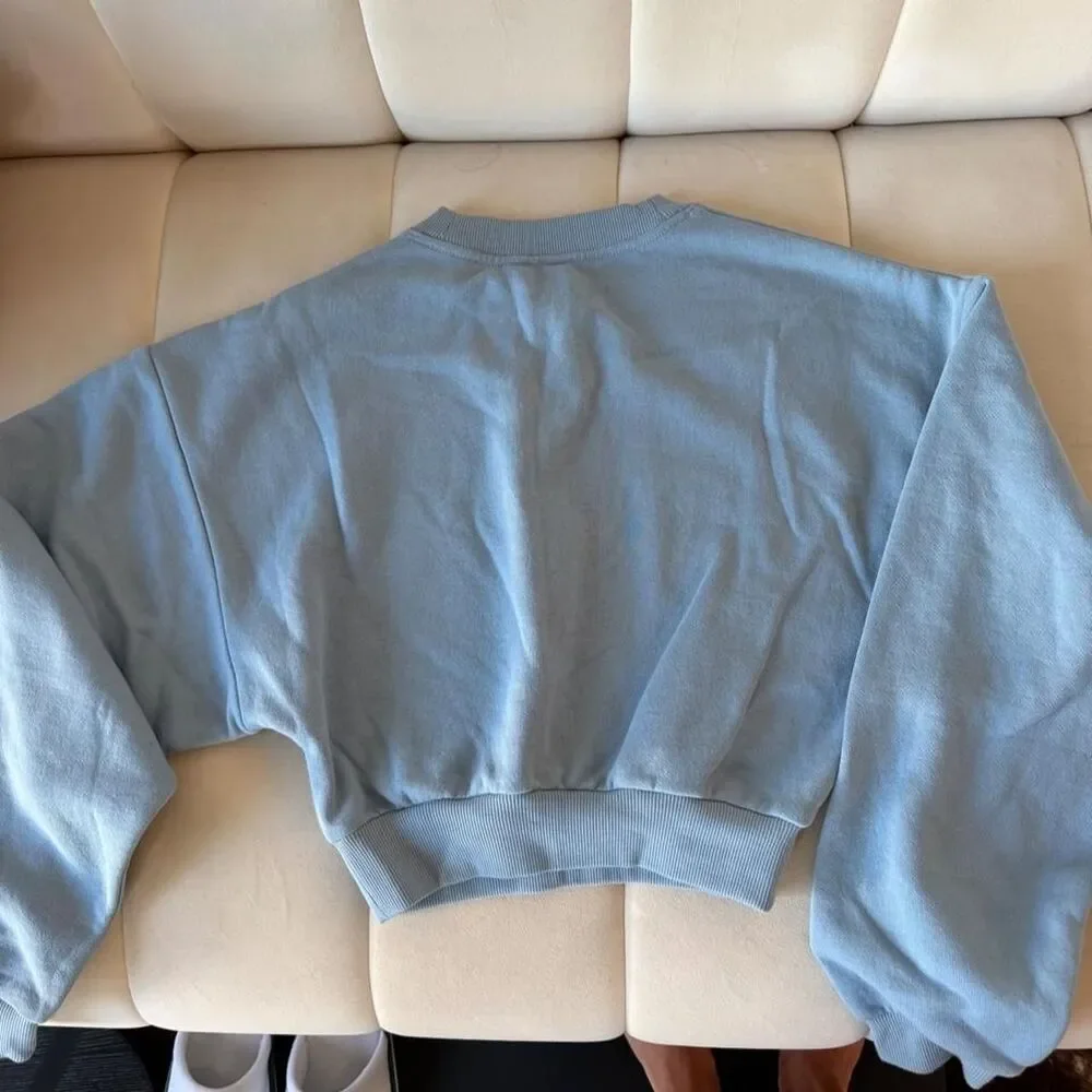ALO Yoga Celestial Blue Cropped Accolade Crewneck Sweatshirt XS